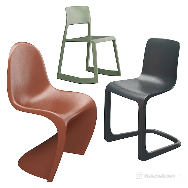 Brown Green and Black Leisure Chairs with Modern Minimalist Design Clean Lines Sleek Surface 3d model 