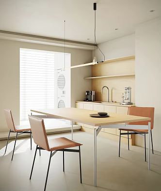 Simple Restaurant Dining Table Chair Dining Table Chair Chandelier Side Cabinet Coffee Machine Washing Machine 3d model