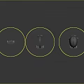 Three Modern Black Computer Peripherals With Polygonal Base And Stand Design