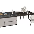 Elegant Modern Dining Table Set With Marble Top Upholstered Chairs And Storage Cabinets 3d model