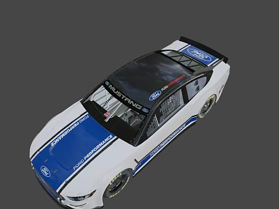 Ford Roush Racing Car Featuring Blue White Livery And Performance Logos 3d model