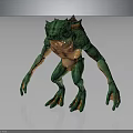 Green Reptilian Monster Creature In Standing Pose With Clawed Hands And Back Fin
