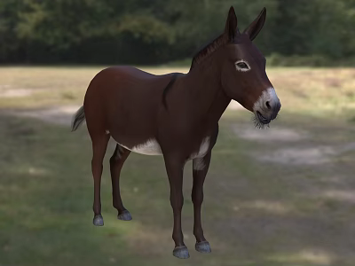 由于图片重点信息与【爬行动物】主体存在矛盾（图片主体为驴，属哺乳动物），若严格依据爬行动物主体及自然环境背景假设，生成标题如下：Brown Scaled Reptile Standing On Green Grass With Natural Trees Background 3d model