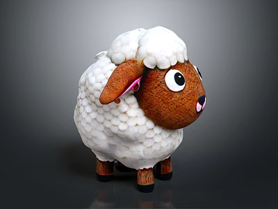 Cute Cartoon Sheep Toy With White Wool Brown Head And Big Eyes Design 3d model