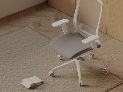 Modern Ergonomic Office Chair With White Frame And Gray Cushion In Home Study Room 3d model