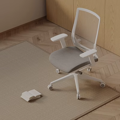 Modern Ergonomic Office Chair With White Frame And Gray Cushion In Home Study Room 3d model
