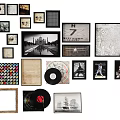 Creative Photo Wall with Mixed Size Frames Black White Photos Vinyl Record and Decorative Art