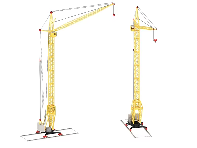 Two Yellow Tower Cranes As Industrial Equipment For Construction Sites 3d model