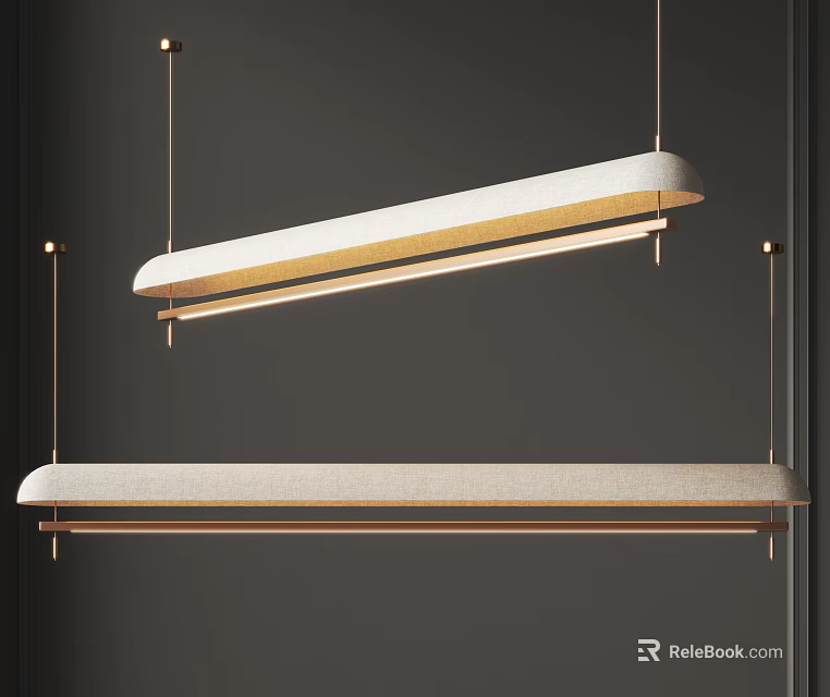 Modern Elegant Long Strip Pendant Lights With Soft Warm Lighting And Metal Gold Frame Design 3d model 