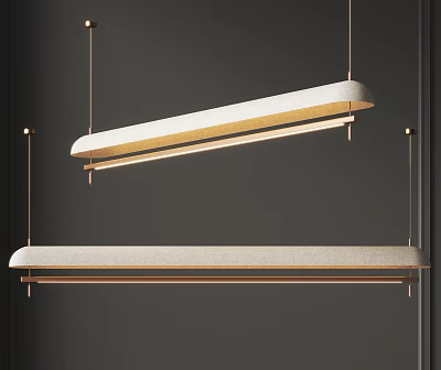 Modern Elegant Long Strip Pendant Lights With Soft Warm Lighting And Metal Gold Frame Design 3d model