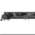 Light Gray Sectional Sofa With Multiple Colored Pillows And Knitted Blankets 3d model
