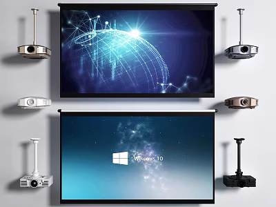 Modern Projection Monitoring System with Multiple Projectors and Screens Display Setup 3d model