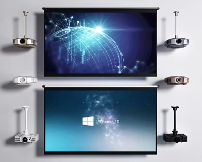 Modern Projection Monitoring System with Multiple Projectors and Screens Display Setup 3d model