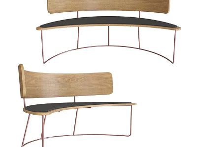 Modern Leisure Chair With Wooden Backrest Metal Frame And Curved Black Cushion Design 3d model
