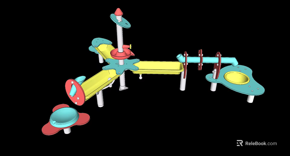 Colorful Children's Outdoor Play Structure With Slides Platforms And Pillars 3d model 