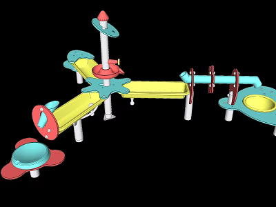Colorful Children's Outdoor Play Structure With Slides Platforms And Pillars 3d model