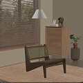 Cozy Wooden Accent Chair With Green Woven Seat And Potted Plant Near Dresser
