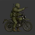 Detailed Military Motorcycle With Soldier in Green Uniform Riding And Holding Gun