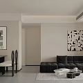 Modern Living Dining Room With Black Sofa Coffee Table And Artwork Decor 3d model