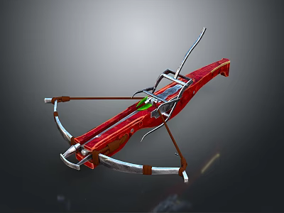 Modern Red Crossbow Weapon With Metal Frame Bowstring And Green Accent 3d model