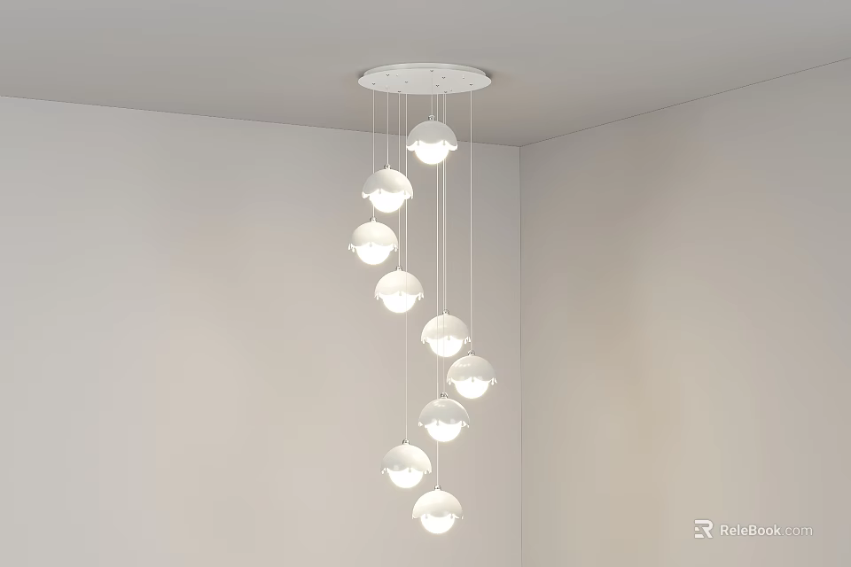 Modern Minimalist Chandelier With Multiple Spherical Light Bulbs Hanging In White Indoor Space 3d model 