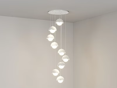 Modern Minimalist Chandelier With Multiple Spherical Light Bulbs Hanging In White Indoor Space 3d model