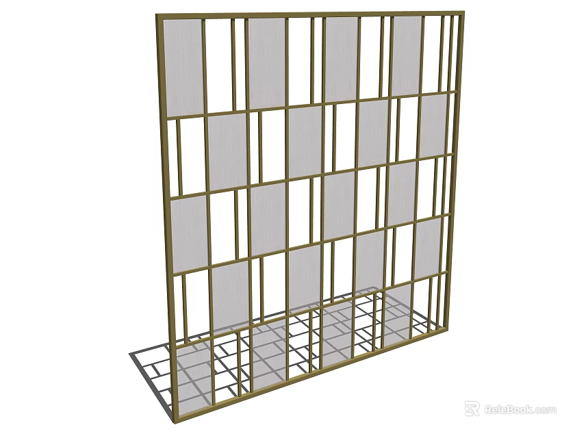 Modern Interior Room Partition With Metal Frame And Rectangular Transparent Panels 3d model 