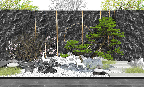 New Chinese style landscape sketch courtyard landscape dry landscape sketch 3d model