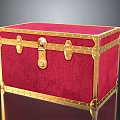 Red Velvet Vintage Storage Trunk With Gold Metal Lock Clasp And Corner Brackets