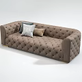 Elegant Brown Tufted Multi Person Sofa With Decorative Pillows And Classic Design 3d model