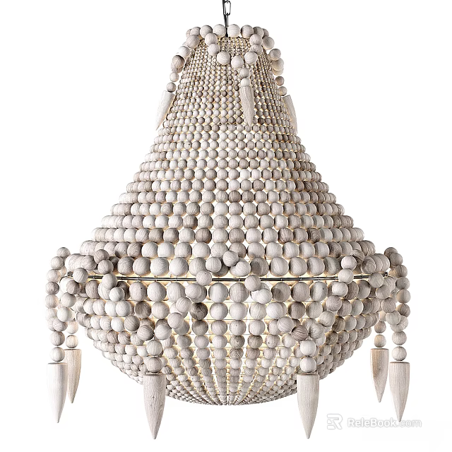 Elegant Wooden Beaded Chandelier With Unique Layered Design And Artisanal Craftsmanship 3d model 
