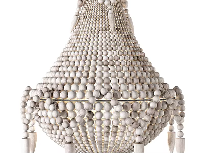 Elegant Wooden Beaded Chandelier With Unique Layered Design And Artisanal Craftsmanship 3d model