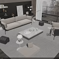 Modern Living Room Interior With Sofa Coffee Table Set Armchair Footstool And Floor Lamp