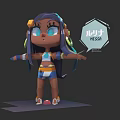 Cartoon Style 3D Game Movie Character NESSIA With Blue Eyes Purple Hair And Striped Outfit