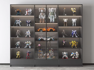 Modern Display Cabinet Shelves With Collectible Models Toy Figures And Car Models 3d model
