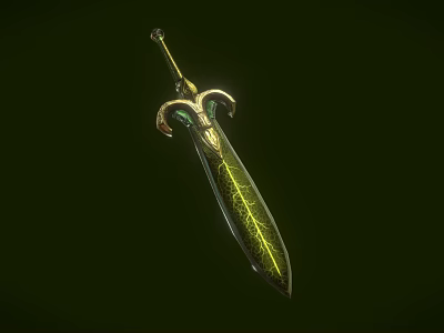 Fantasy Decorative Sword With Green Blade Golden Decorations And Intricate Patterns 3d model