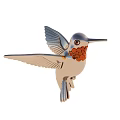 Hummingbird Metal Decorative Ornament With Blue Wings White Body And Orange Chest