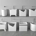 White Bathroom Sinks And Toilets Display On Shelves With Modern Design