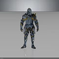 Shiny Silver Gold Armored Humanoid Warrior Character With Metallic Armor Design