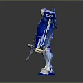 Game And Movie Character Blue And White Armored Robot With Weapon Design