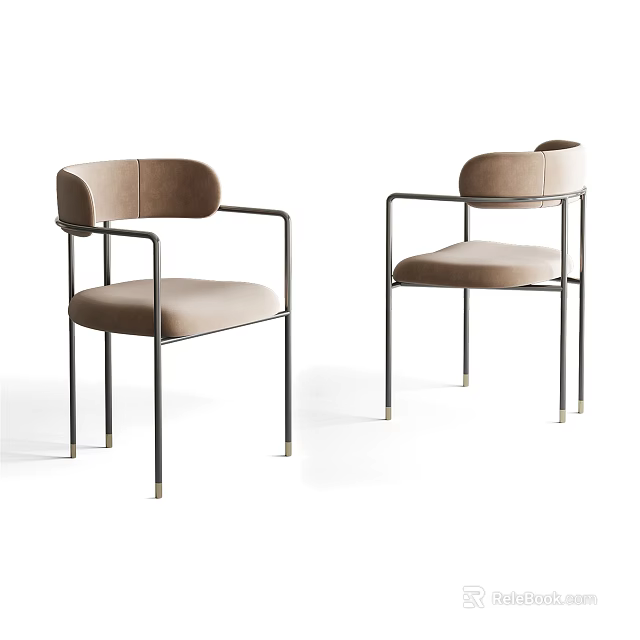 Modern Leisure Chairs With Beige Upholstery And Black Metal Armrest Frame In Sleek Design 3d model 