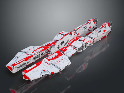 Futuristic Sci-Fi Spaceship Model With White Red Color And Detailed Design 3d model