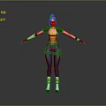 Cute Child Character With Blue Hair Yellow Top And Open Arms Pose