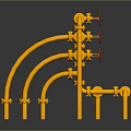 Hardware Tools Featuring Yellow Pipes And Red Valves Assembly Structure Design