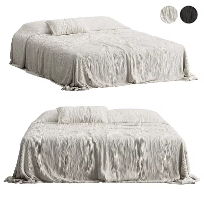 Double Bed Featuring Soft Wrinkled Linen Bedspread And Cozy Pillows In Neutral Tone 3d model