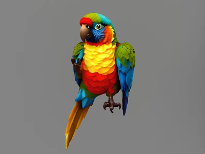 Colorful Parrot With Bright Green Blue Red And Yellow Feathers Perching Gracefully 3d model
