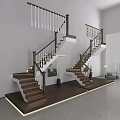 Modern Interior Stairs With Wooden Steps Dark Handrails And Lighting Decor