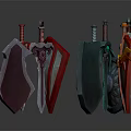 Various Colorful Decorative Weapons With Different Types Swords Shields And Ornate Designs