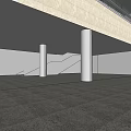 Modern Indoor Public Space With Glass Escalator White Columns Gray Tiled Floor And Spacious Design