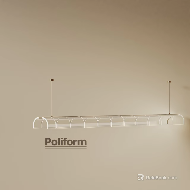 Modern Linear Chandelier With Curved Metal Rings By Poliform For Contemporary Interior Design 3d model 